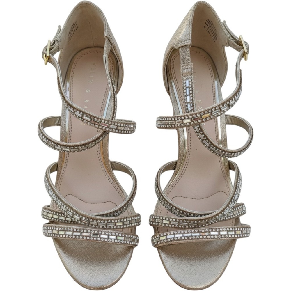 Kelly & Katie Herbie Gold Metallic Rhinestone Strappy High Heeled Shoes Women 8
